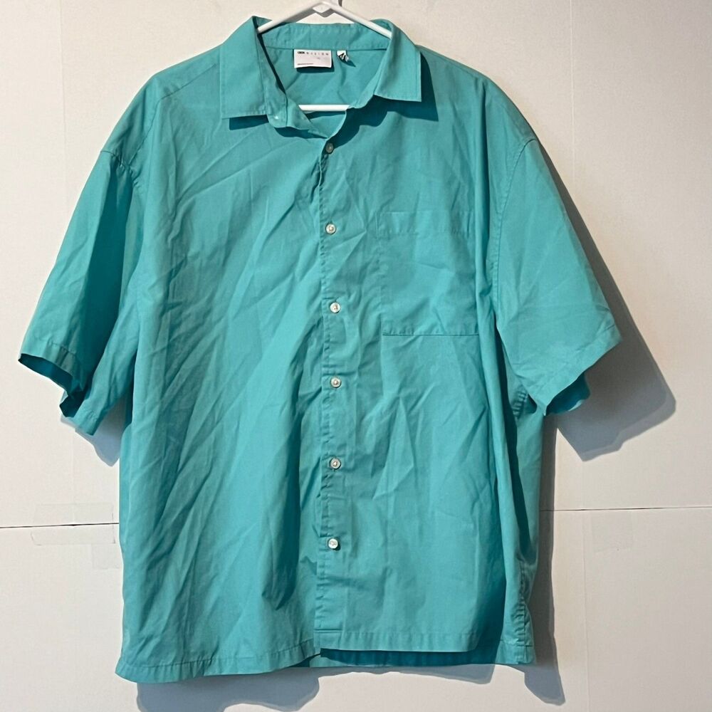 Asos Design Mens Shirt Size L Bright Teal Oversized Short Sleeve Button Up